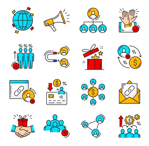 彩色附属和推荐程序大纲图标图片下载