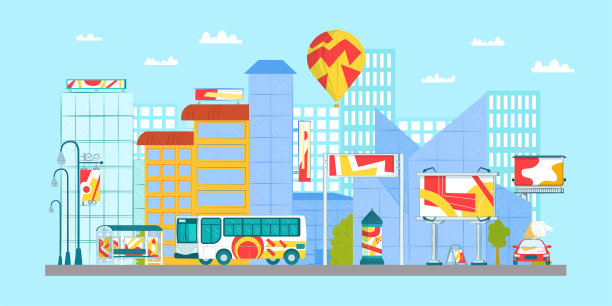 城市广告牌横幅在街道，矢量插图。户外城市建筑的空白商业，城市景观的营销商业。图片下载