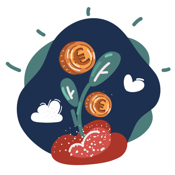 投资的卡通矢量插图。货币增长。带有植物符号概念的欧洲标志。图片下载