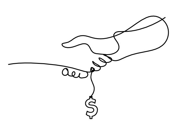 抽象握手，以美元为线画在白色背景图片下载