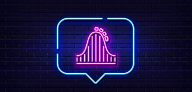 过山车线路图标。游乐园标志。霓虹灯说话泡泡。向量图片下载