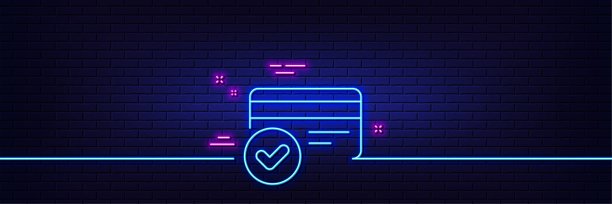 已批准的信用卡行图标。已接受的付款方式签字。霓虹灯辉光效果。向量图片下载