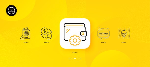 护照警告，钱包和网络攻击最小行图标。对于网页应用，打印。向量图片下载