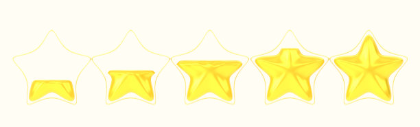 群星集，游戏分数填充动画帧从空到满行。Ui率黄色黄金资产为应用程序用户界面，显示成就规模，奖金。卡通3d渲染图标图片下载