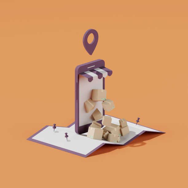 3d渲染在线包裹盒和智能手机位置图，网上购物的概念。图片下载