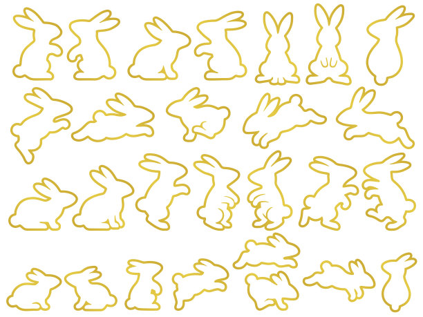 插图一套白色的兔子与金色的轮廓图片下载
