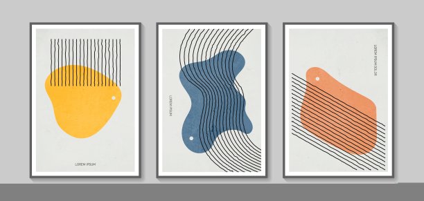 矢量抽象墙艺术收藏。波西米亚色有机造型。艺术设计海报，印刷，封面，墙纸，极简和自然的墙壁艺术。矢量插图与垃圾质感。图片下载