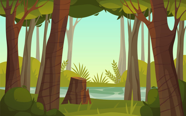 森林景观或自然景观，矢量旗帜图片下载