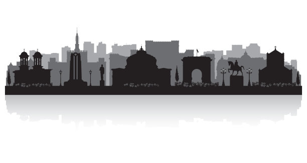 罗马尼亚布加勒斯特城市天际线剪影图片下载