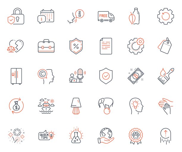 商业图标设置。包括图标烟花，拯救星球和化学实验室的网页元素。用于网站应用程序向量图片下载