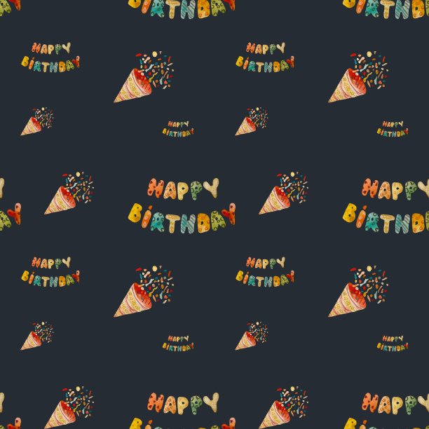生日快乐，五彩纸屑，蓝色图案，水彩画图片下载