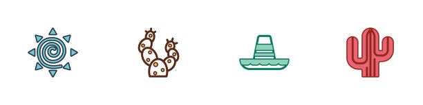 日落仙人掌墨西哥宽边帽和图标图片下载