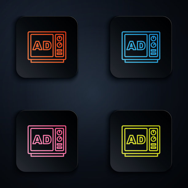 彩色霓虹线广告图标隔离在黑色上图片下载