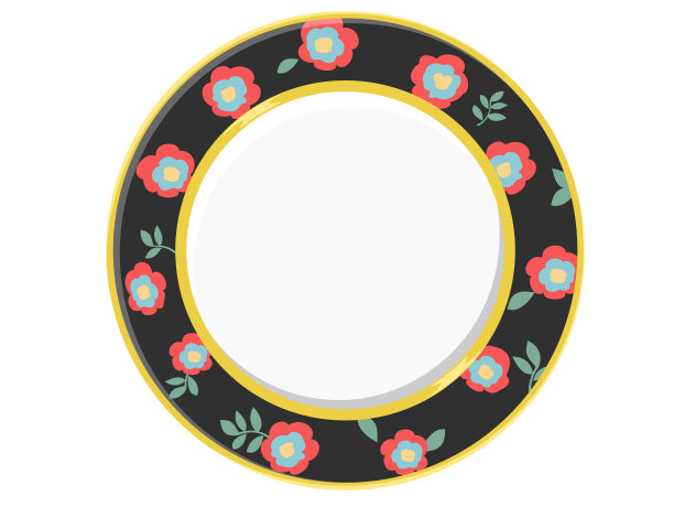 一个可爱的有花图案的黑色盘子。矢量图像。图片下载