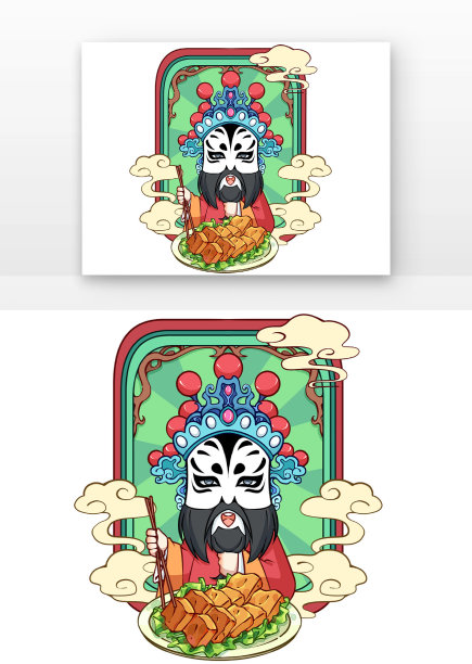 国潮卡通京剧人物美食图片下载