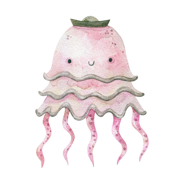 海洋生物可爱的元素海底世界的动物生活。水下的鱼。儿童卡通水彩插画，童趣，设计，装饰图片下载