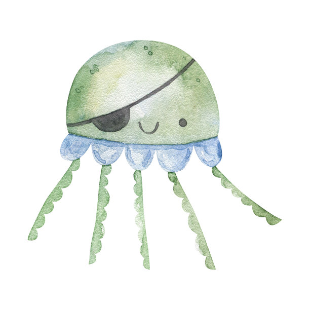 海洋生物可爱的元素海底世界的动物生活。水下的鱼。儿童卡通水彩插画，童趣，设计，装饰图片下载