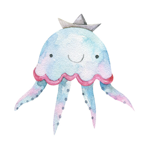 海洋生物可爱的元素海底世界的动物生活。水下的鱼。儿童卡通水彩插画，童趣，设计，装饰图片下载