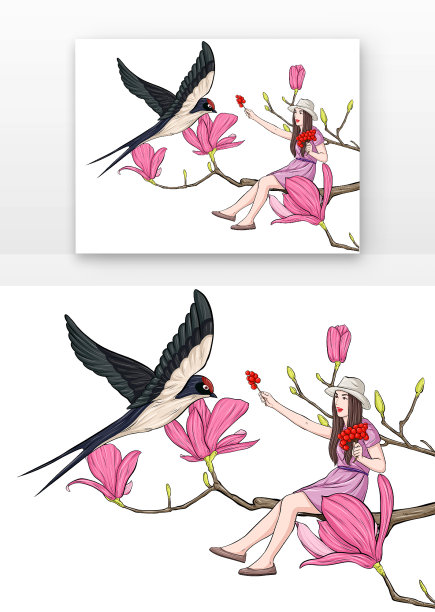 立春少女和燕子图片下载