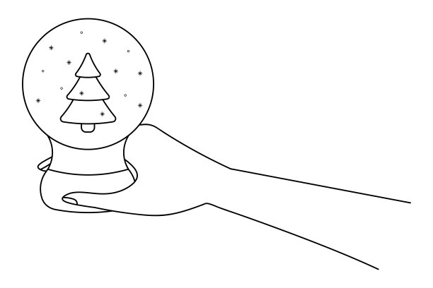 水晶球在手。草图。玻璃球里的云杉和雪。圣诞冬季景观。图片下载