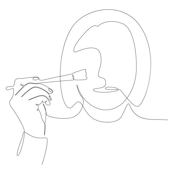 一个连续的女人在涂粉底粉。细线插图矢量概念。创意想法。图片下载