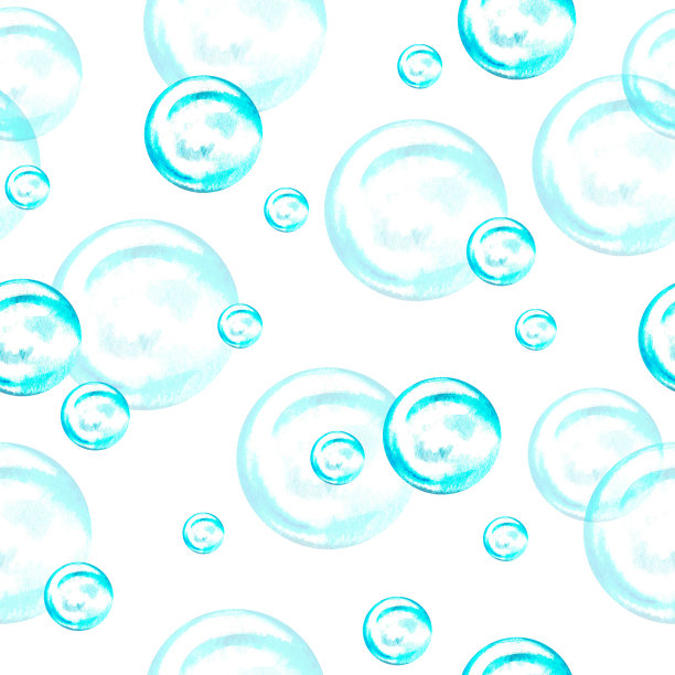 肥皂泡无缝的图案。水彩插图。孤立在白色背景上。图片下载
