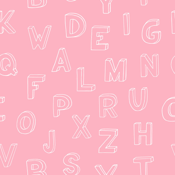 英文字母小朋友手绘无缝图案。向量。字母，书写，字体图片下载