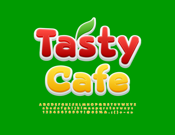 矢量彩色海报美味咖啡馆。现代字母，数字和符号集图片下载