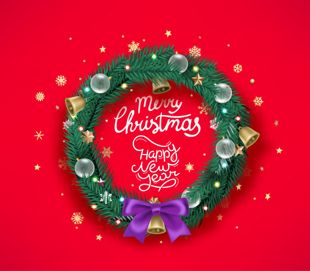刻有书法的圣诞花环。圣诞快乐和新年快乐卡片图片下载