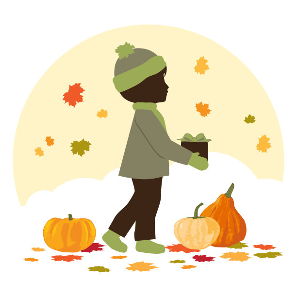 秋天的男孩，矢量图片下载