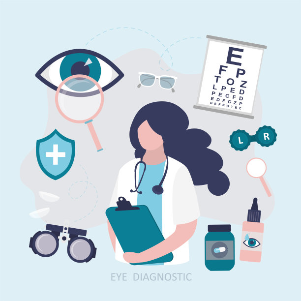 一套各种眼科工具，用于视力测试。眼科医生治疗眼部疾病。专家进行视力诊断。视力矫正和保健。图片下载
