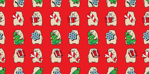 小熊无缝图案极地圣诞树圣诞老人礼盒礼盒雪花矢量泰迪熊卡通包装纸重复墙纸围巾孤立瓷砖背景涂鸦插画设计图片下载