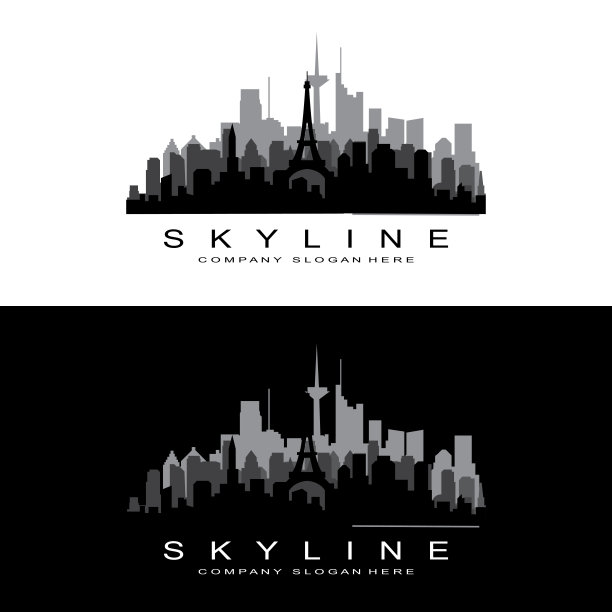 天际线标志设计，城市景观矢量高层建筑，城市建筑适合设计，旗帜模板建设公司图片下载