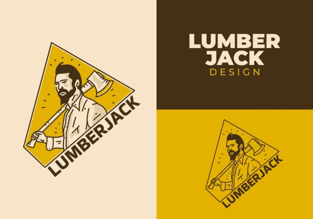 拿着斧头的男人的复古艺术插画图片下载