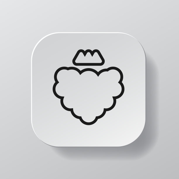 白色方形按钮与覆盆子水果图标，黑色轮廓莓在盘子上。平面符号符号矢量插图孤立在白色背景。健康的营养理念。图片下载