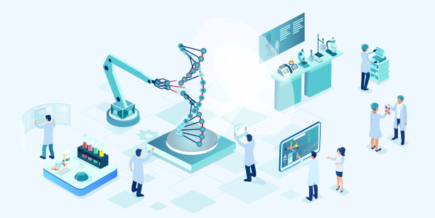 一个医学实验室的载体，科学家在进行基因测试的现代实验室设备上探索DNA的分子结构图片下载