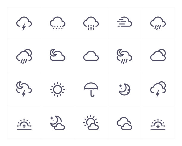 天气和预报线图标设置。白色背景上的矢量插图。完美的200x200像素。图片下载