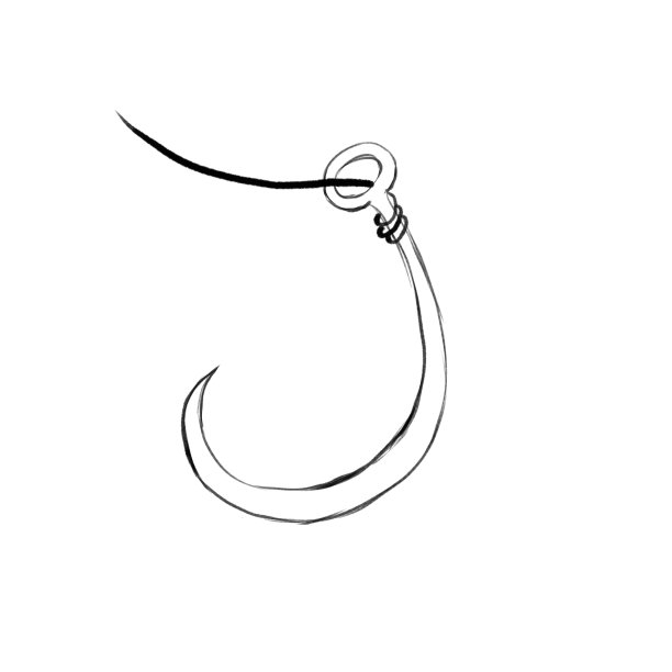 大鱼钩带鱼线，铅笔素描插图图片下载