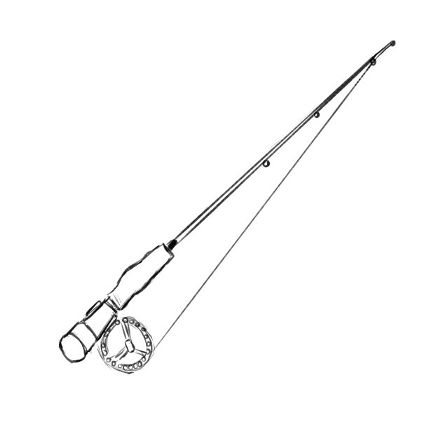 长钓竿与大卷轴，铅笔素描插图图片下载