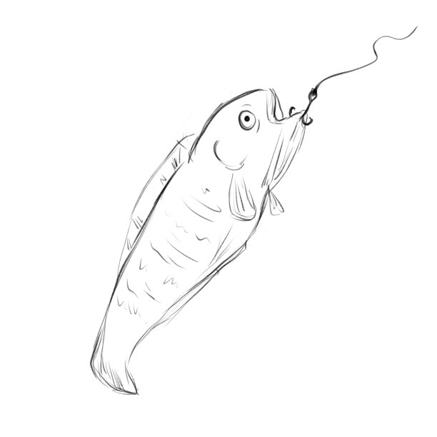 大鱼上钩了，铅笔素描插图图片下载