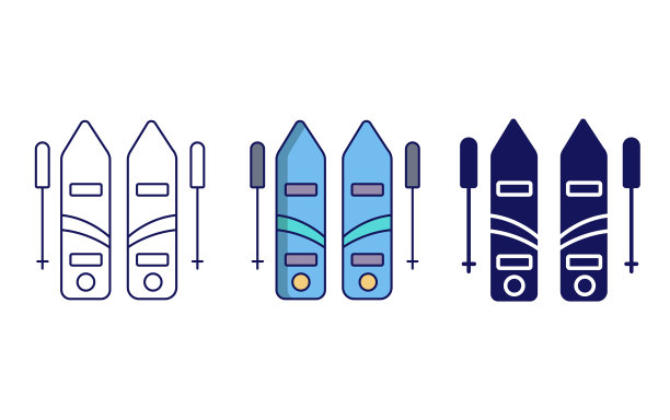 滑雪板，滑雪板线和字形图标，矢量插图图片下载