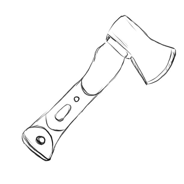 专业的橡胶柄斧头铅笔素描插图图片下载