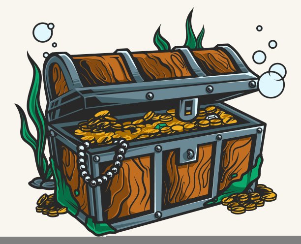 宝箱彩色复古贴纸图片下载