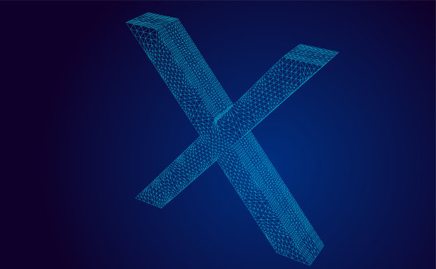 矢量插图的3D X字母线框图片下载