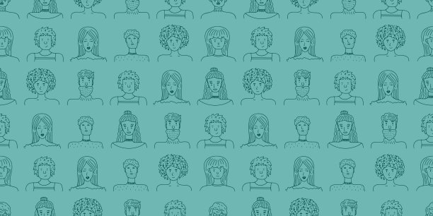 流行的图案的人画像的横幅，社交媒体，网站，纺织，包装纸。涂鸦描绘时髦的女孩和男孩图片下载