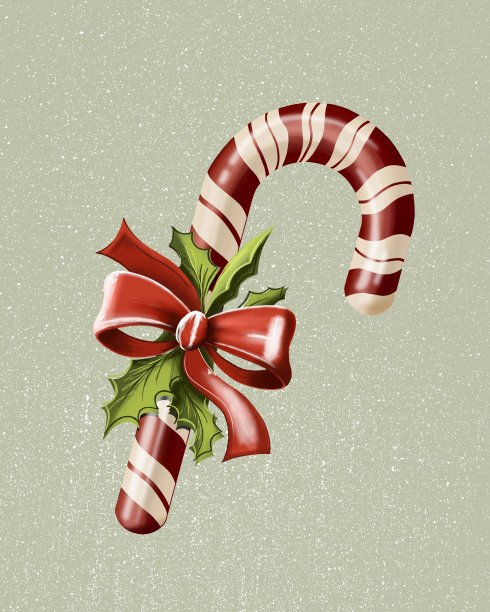 绿色背景的传统圣诞拐杖糖。节日圣诞卡。寒假美食，新年快乐，圣诞快乐图片下载