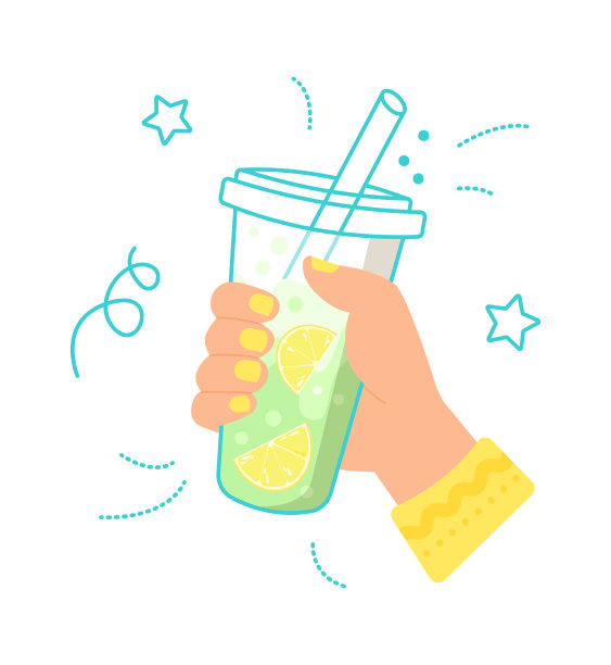 手持杯柠檬水饮料。果汁。矢量图图片下载
