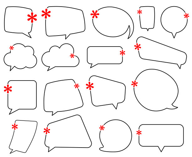 黑色语音气泡轮廓与红色星号标志。文本空间。图片下载