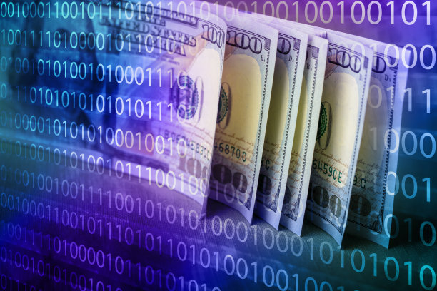 金融技术。美元纸币的二进制代码背景图片下载