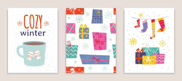 概念冬季元素卡套，热舒适的茶和咖啡杯，圣诞节日问候海报平面矢量插画。图片下载